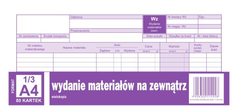 Wydanie materiałów na zewnątrz WZ, 1/3 A4 80 kartek, 10-351-8 DOTTS