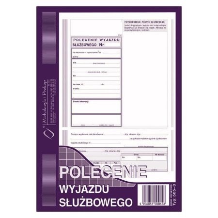 505-3 Polecenie wyjazdu służbowego, A5 40 kartek, MICHALCZYK&PROKOP