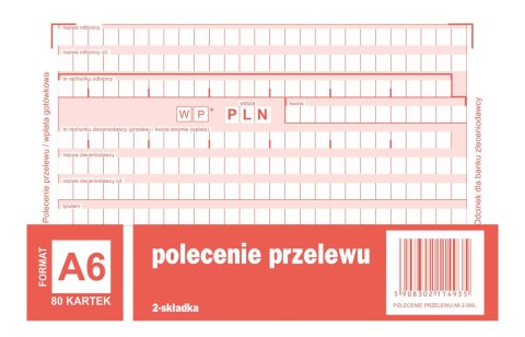Polecenie przelewu, (1+1) A6 80kartek, 10-449-5M DOTTS