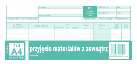 Przyjęcie materiałów z zewnątrz PZ, 1/3 A4 80 kartek, 10-352-8 DOTTS