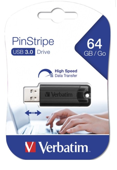 Pamięć Pendrive VERBATIM 64GB USB 3.0 czarny PINSTRIPE 49318