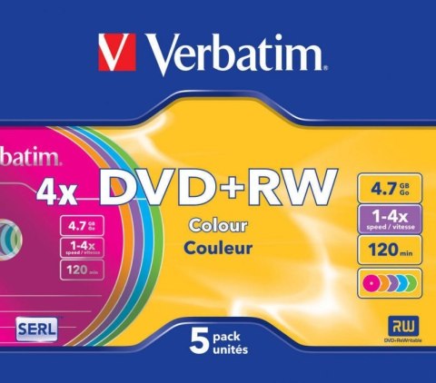 Płyta DVD+RW VERBATIM SLIM Color 4.7GB x4 (5szt.) 43297