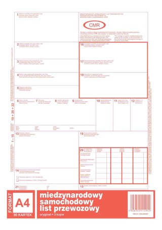 Międzynarodowy list przewozowy CMR, (1+3) A4 80 kartek, 10-800-1 DOTTS