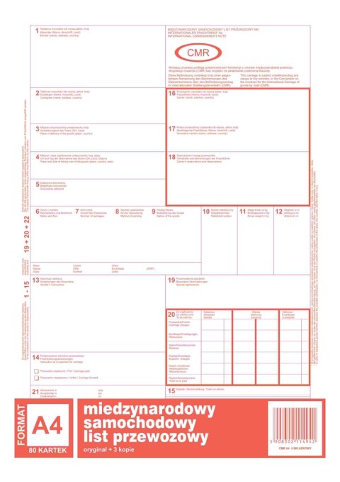 Międzynarodowy list przewozowy CMR, (1+3) A4 80 kartek, 10-800-1 DOTTS