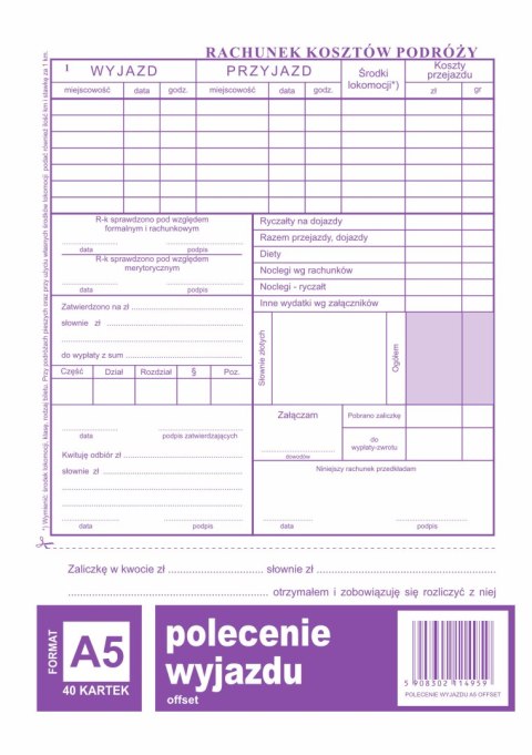 Polecenie wyjazdu służbowego, A5 40 kartek, 10-505-3 DOTTS