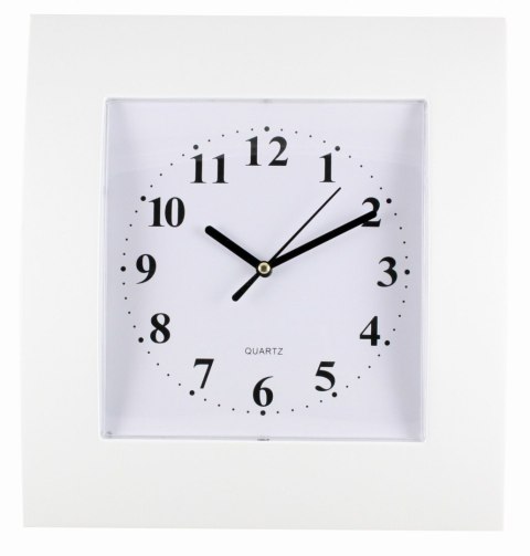 Zegar ścienny plastikowy 25,5x28,5cm, biały z białą tarczą, MPM E01.2499.00 SALE