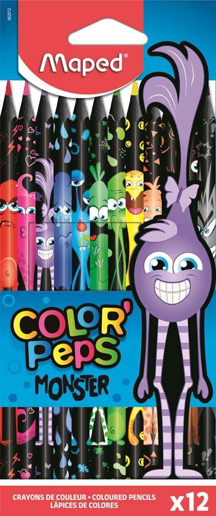 Kredki w czarnej ob. trójkątne 12 szt. COLORPEPS MONSTER 862612 MAPED