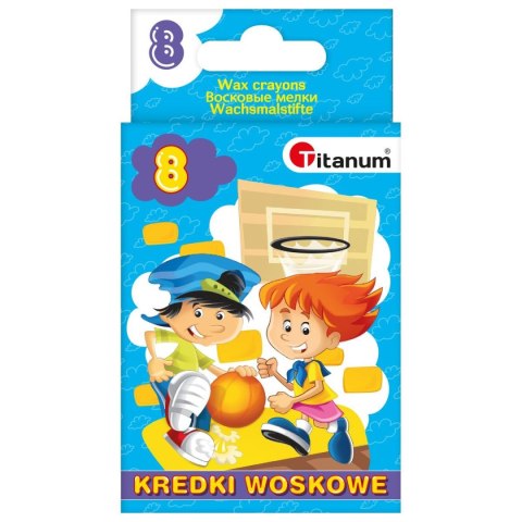 Kredki woskowe 8 kolorów wytrzymałe EN71 bezpieczne dla dzieci 2108D/62868 TITANUM