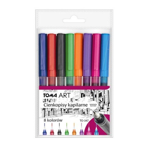 Cienkopisy kapilarne, końcówka 0,5mm, komplet 8 kolorów TO-347-8 Toma