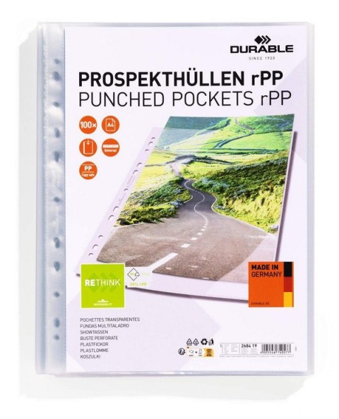 Koszulka na dokumenty Premium rPet PP, 80 mikronów, opakowanie 100 szt., Durable 268419