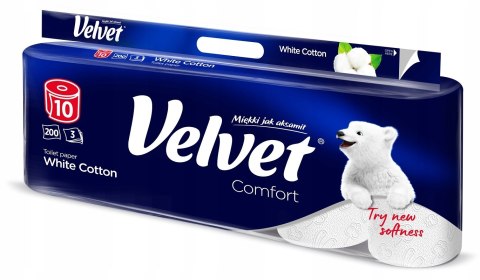 Papier toaletowy VELVET COMFORT White Cotton 3W (10 rolek) biały